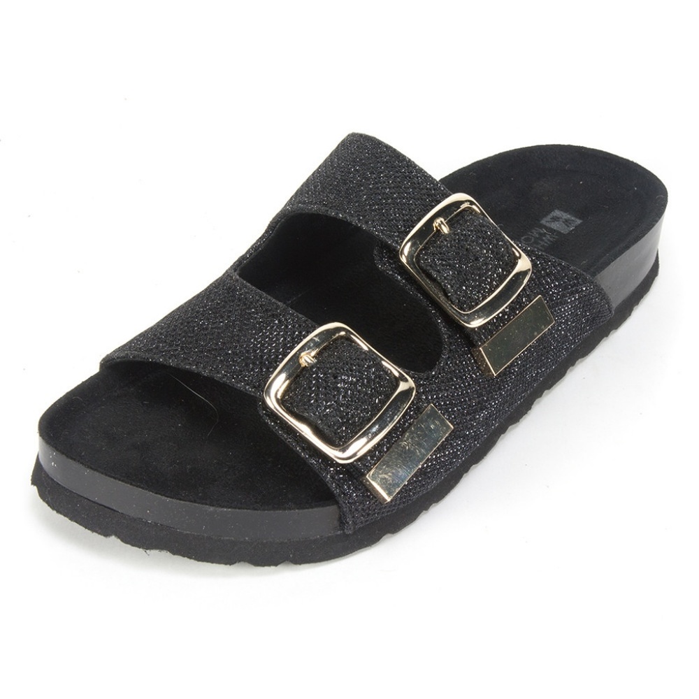 Black Glitter w/ Gold Slide Sandals